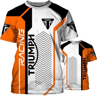 เสื้อยืด คอกลม พิมพ์ลาย Triumph Motorcycle Racing 3 มิติ ขนาดใหญ่ สไตล์สตรีท แฟชั่นสําหรับผู้ชาย และผู้หญิง