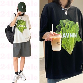 shop24📱สต็อกไทย เสื้อยืดทรงโอเวอร์ไซส์คอกลมแขนสั้น ลายกราฟิกผัก LAVNIN 2 สี