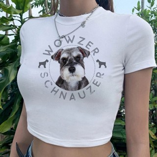 Schnauzer เสื้อครอปท็อป ลายน่ารัก สไตล์ฮิปฮอป สําหรับผู้หญิง