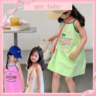 🍊GNR BABY🥑ชุดเดรสสายเดี่ยว พิมพ์ลายตัวอักษร สไตล์เกาหลี สําหรับเด็กผู้หญิง อายุ 3-12 ปี