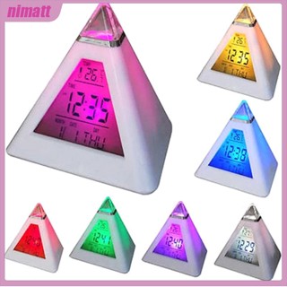 Ni นาฬิกาปลุกดิจิทัล Led ทรงพีระมิด เปลี่ยนสีตามอุณหภูมิ 7 สี