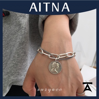 Aitna ins สร้อยข้อมือโซ่คู่ สีทอง สไตล์เรโทร