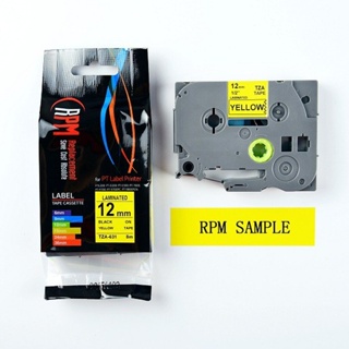 เทปพิมพ์อักษร 12 มม. อักษรดำพื้นเหลือง RPM TZA-631