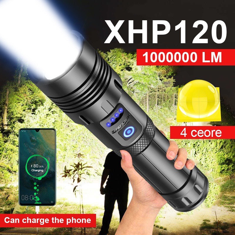 พร้อมส่ง ‼ Super XHP120 ไฟฉาย LED พลังงานสูง ชาร์จ USB 26650 สําหรับตั้งแคมป์ XHP90