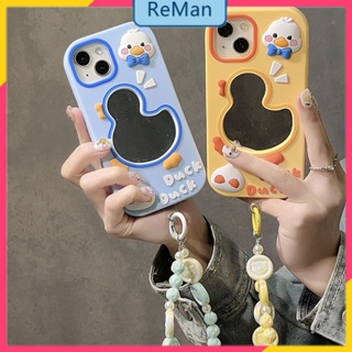 เคสโทรศัพท์มือถือ ลายการ์ตูนเป็ดน่ารัก พร้อมกระจก สําหรับ Iphone Apple 12pro 14Promax 11 12 14Promax 14plus 13 12pro 12 11 pro max Xr Xs max 7 8 Plus 13 pro max 13 12pro 11promax