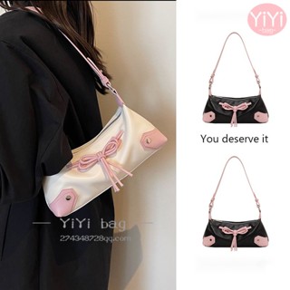 [YiYi] กระเป๋าถือ กระเป๋าเป้สะพายหลัง ประดับโบว์น่ารัก สีชมพู สีเงิน สีฟ้า สําหรับผู้หญิง