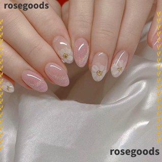 Rosegoods1 เล็บปลอม ทรงวงรี กลิตเตอร์ ดอกกุหลาบ สีแดง สไตล์ฝรั่งเศส สําหรับร้านเสริมสวย