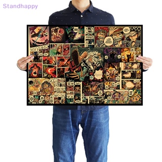 Standhappy ใหม่ สติกเกอร์โปสเตอร์กระดาษคราฟท์ ลายอนิเมะ One Piece สไตล์เรโทร สําหรับตกแต่งผนังบ้าน