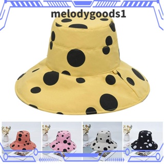 Melodygoods1 หมวกกันแดด ป้องกันรังสียูวี ลายจุด ปีกกว้าง ปรับได้ สําหรับผู้หญิง