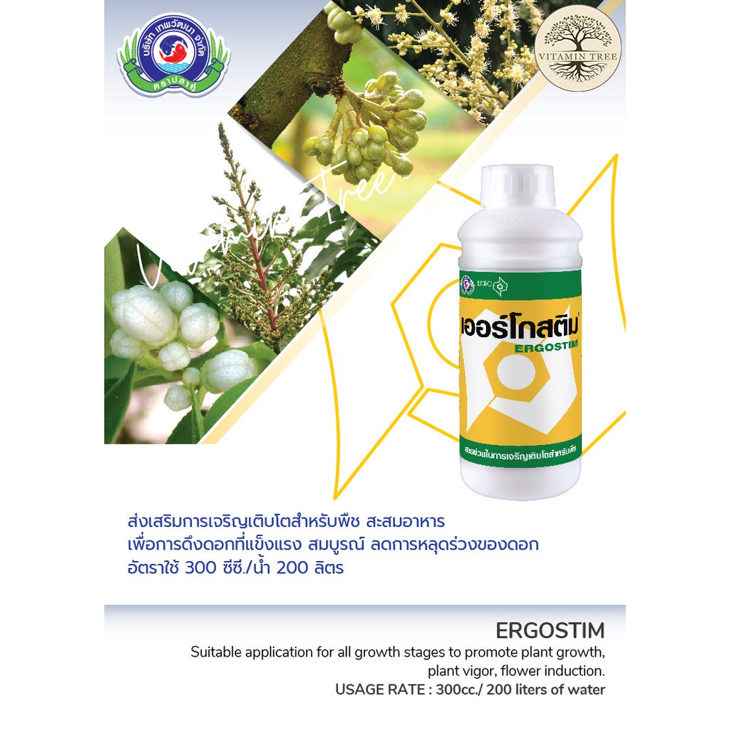 ฮอร์โมนเร่งโต ขั้วเหนียว กันดอกร่วง เออร์โกสติม 1ลิตร