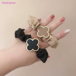 Thevantin แฟชั่น สีพื้น สี่ใบโคลเวอร์ Scrunchies ที่เรียบง่าย หรูหรา เรขาคณิต ที่คาดผม สําหรับผู้หญิง ยืดหยุ่น หางม้า ยางรัดผม ของดี