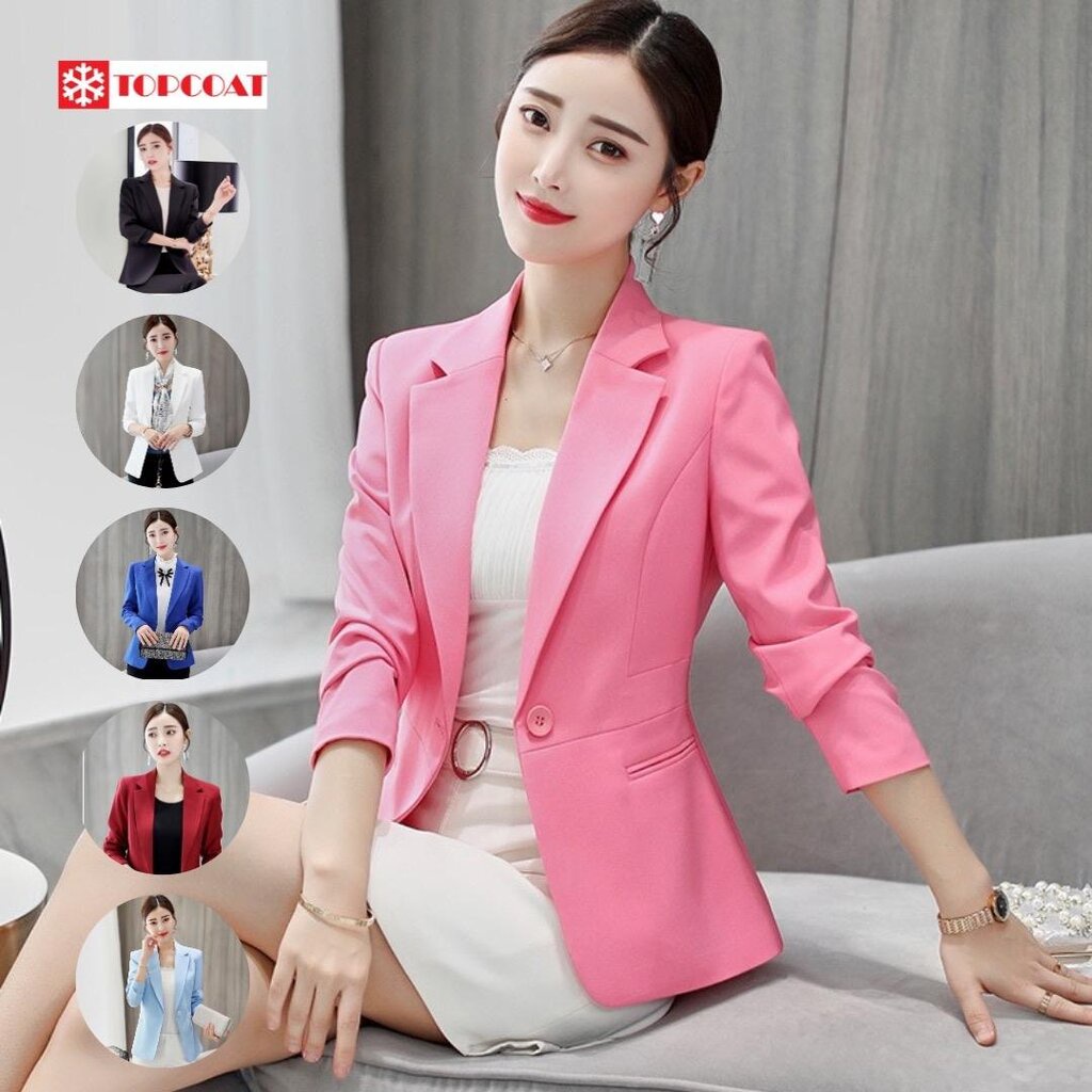 สูทผู้หญิงทำงาน เข้ารูป ดำ ขาว ชมพู แดงไวน์ น้ำเงิน รูปที่ 7