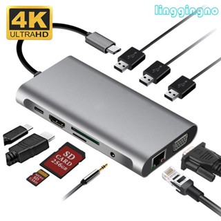 Rr อะแดปเตอร์ฮับ Type-C VGA RJ45 Lan Ethernet SD TF USB-C USB 3 0