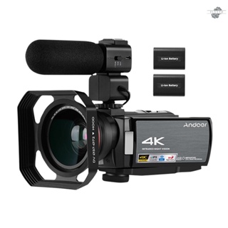 {fly} Andoer กล้องบันทึกวิดีโอดิจิทัล HDR-AE8 4K WiFi DV 48MP ซูมดิจิทัล 16X IR เวอร์ชั่นกลางคืน หน้าจอสัมผัส IPS LCD ขนาด 3 นิ้ว พร้อมแบตเตอรี่ชาร์จได้ 2 ชิ้น และพิเศษ 0.