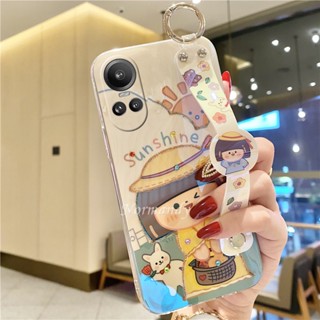 เคสโทรศัพท์มือถือ TPU นิ่ม ป้องกัน ลายการ์ตูนเด็กผู้หญิง ดอกไม้น่ารัก พร้อมสายคล้องข้อมือ ขาตั้งด้านหลัง สําหรับ OPPO Reno10 Pro+ Reno 10 Pro Plus 5G A78 NFC 4G