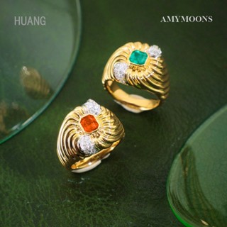 Amymoons แหวนมรกตจําลอง แบบเปิด ปรับได้