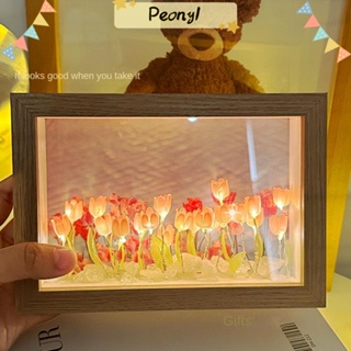 Pdony โคมไฟ LED รูปดอกทิวลิป ใช้แบตเตอรี่ แฮนด์เมด DIY สําหรับตกแต่งห้องนอน