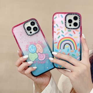 เคสโทรศัพท์มือถือแบบแข็ง ใส แต่งกลิตเตอร์ ไล่โทนสีรุ้ง ชมพู ฟ้า สําหรับ iPhone 14 13 12 Pro Max