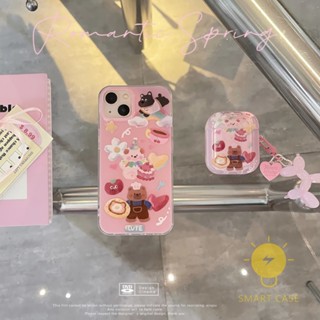 For เคสไอโฟน 14 Pro Max [Cute Bear Pink Sweet] เคส Phone Case For iPhone 14 Pro Max Plus 13 12 11 For เคสไอโฟน11 Ins Korean Style Retro Classic Couple Shockproof Protective TPU Cover Shell