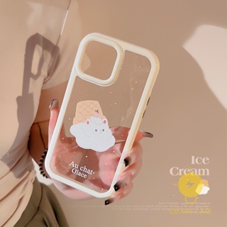 For เคสไอโฟน 14 Pro Max [Cute Cat Thaw Ice Cream Transparent] เคส Phone Case For iPhone 14 Pro Max Plus 13 12 11 X XS Max XR For เคสไอโฟน11 Ins Korean Style Retro Classic Couple Shockproof Protective TPU Cover Shell