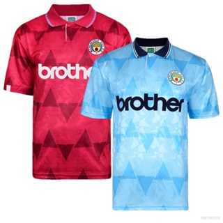 เสื้อกีฬาแขนสั้น ลายทีมชาติฟุตบอล Manchester City 1989 ชุดเหย้า เยือน สไตล์เรโทร พลัสไซซ์ สําหรับผู้ชาย และผู้หญิง