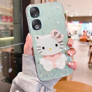 พร้อมส่ง ใหม่ เคสโทรศัพท์มือถือนิ่ม แบบใส ปิดด้านหลัง ลายดาว ประดับเลื่อม พร้อมกระจกแต่งหน้า Hello Kitty แฟชั่น สําหรับ Honor90 Honor 70 90 Lite 5G 2023 Honor 90 Lite