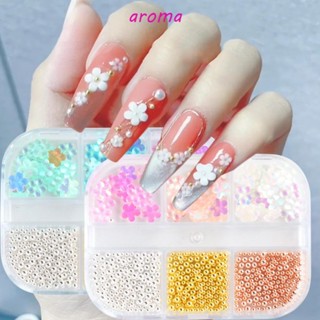 Aroma ลูกปัดอัญมณี เหล็ก รูปกลีบดอกไม้ 3D สําหรับตกแต่งเล็บ