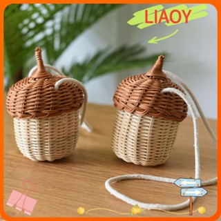 Liaoy Pinecone กระเป๋าถือ กระเป๋าสะพายไหล่ หวายสาน ขนาดเล็ก สไตล์วินเทจ พร็อพถ่ายภาพ สําหรับเด็ก