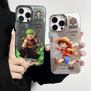 เคสป้องกันโทรศัพท์มือถือ ชุบไฟฟ้า หรูหรา สีเงิน ลายลูฟี่ สําหรับ iPhone 11 14 12 13 Pro Max