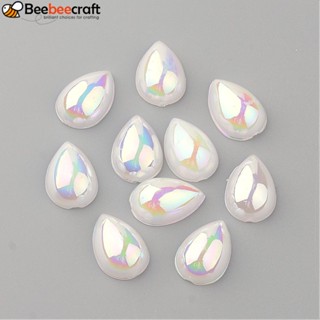 Cabochons AB หยดน้ําตา อะคริลิค ชุบสี สีขาว 14x10x5 มม. 1000 ชิ้น