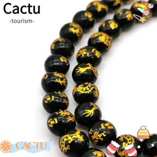 Cactu ลูกปัดอาเกต ทรงกลม สีทอง สีดํา สําหรับทําเครื่องประดับ DIY 96 ชิ้น