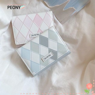 Peonypavilion กระเป๋าสตางค์ หนัง PU ใบเล็ก ลายตารางหมากรุก สีฟ้า แฟชั่นเรียบง่าย สําหรับผู้หญิง