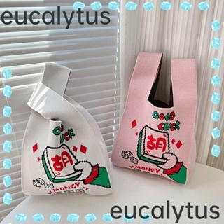 Eucalytus1 กระเป๋าถือ กระเป๋าช้อปปิ้ง ผ้าถักนิตติ้ง แฮนด์เมด ความจุสูง นํากลับมาใช้ใหม่ได้ สําหรับเด็กผู้หญิง