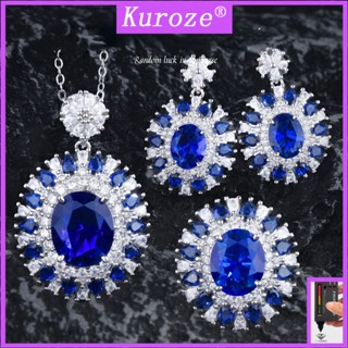 Kuroze สร้อยคอ จี้ไพลิน ประดับเพชร สีฟ้า สไตล์วินเทจ หรูหรา