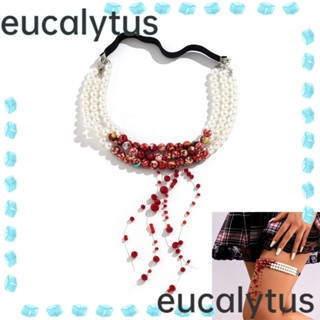 Eucalytus1 สายโซ่คล้องต้นขา ประดับไข่มุกเทียม ยืดหยุ่น เครื่องประดับ สําหรับปาร์ตี้ฮาโลวีน