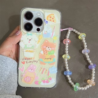 เคสโทรศัพท์มือถือ ซิลิโคน กันกระแทก ลายการ์ตูนหมีทําอาหารน่ารัก พร้อมสายโซ่คล้อง สองชั้น สําหรับ iphone 13 11 12 13 14 14promax 14 13Pro 11 12