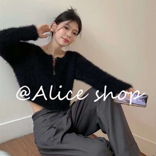 Alice เสื้อแฟชั่นผู้หญิง เสื้อแขนยาว คลุม ไหมพรม ครอปเสื้อแขนยาว  Chic Korean Style Comfortable Beautiful A21K05T 36Z230909