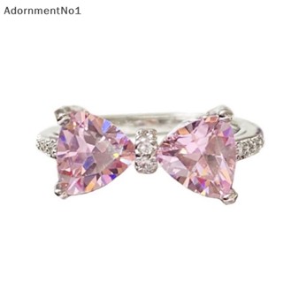 Adornmentno1 แหวนเพชร รูปโบว์ สีชมพู ปรับได้ สไตล์เจ้าหญิง น่ารัก เครื่องประดับ ของขวัญวันเกิด สําหรับผู้หญิง