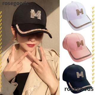 Rosegoods1 หมวกเบสบอล กันแดด ประดับพลอยเทียม ปรับได้ สไตล์ฮิปฮอป สําหรับผู้ชาย และผู้หญิง