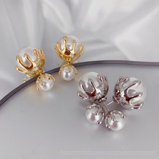 0810-YWBX-EH Multiple Ways to Wear French Entry Lux Simple Stud Earrings Two Ways Lava Pearl Earrings Retro Minority Design Female Earrings 7XRA