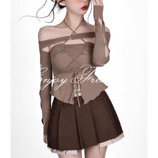 Enjoy Freedom คอลเลคชั่นใหม่สไตล์ผู้หญิง เซ็กซี่แบบเพียวๆ แขวนเสื้อยืดแขนยาว
