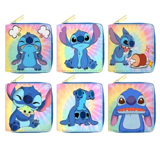 Sq3 กระเป๋าสตางค์ใบสั้น ลายการ์ตูน Stitch น่ารัก มีซิป ใส่บัตรประจําตัวประชาชนได้หลายใบ แฟชั่นสําหรับนักเรียนหญิง