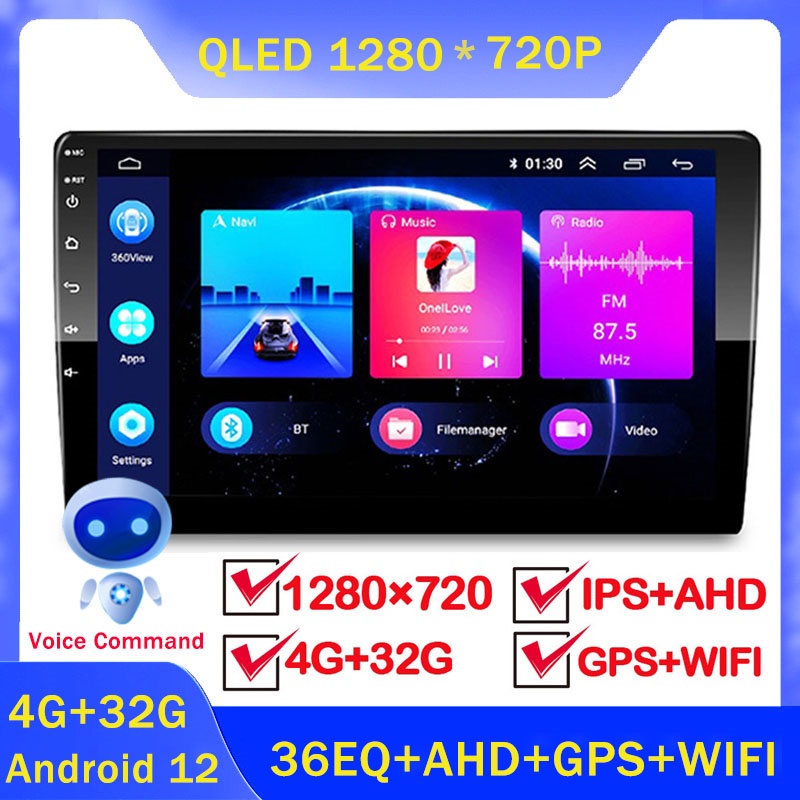 (4G+32G 4 Core QLED 1280*720P)  เครื่องเล่นมัลติมีเดีย บลูทูธ  9 นิ้ว 10.1 นิ้ว Android 12 GPS 2 Din Android