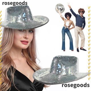 Rosegoods1 หมวกคาวบอย ดิสโก้ กระจก แฮนด์เมด กลิตเตอร์ แฟชั่นคลาสสิก