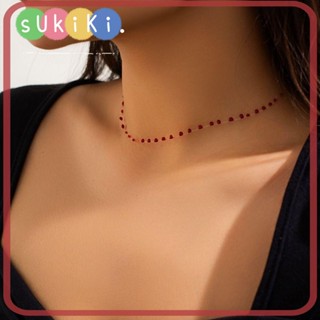 Sukiki สร้อยคอโช้กเกอร์ แบบบาง หลายชั้น สีแดง สไตล์โกธิค เครื่องประดับ สําหรับปาร์ตี้ฮาโลวีน