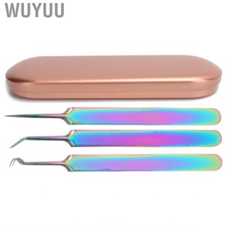 Wuyuu 3pcs Stainless Steel Nail Art Tweezers Set Portable -Static Straight And