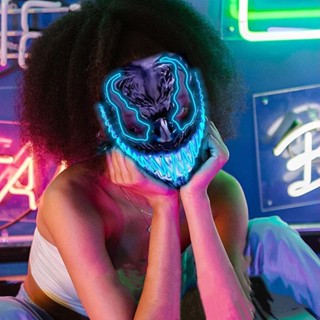 Neon LED Mask Wire Light Up Costume Purge  Party Cosplay Venom Mask Halloween
