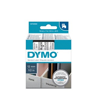 Dymo เทปพิมพ์อักษร 12มม.x7ม. ตัวอักษรดำ เทปใส D1