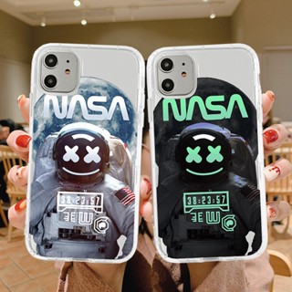 เคสโทรศัพท์มือถือแบบใส กันกระแทก ลายนักบินอวกาศ USA NASA สําหรับ IPhone 11 12 13 14 15 Pro Promax 7 8 Plus X XS XR XSMAX 11Pro 12Pro 13Pro 14Pro 14Plus QMM