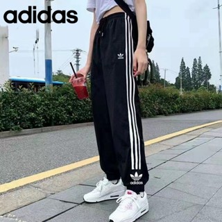 Adidas ของแท้ 100% กางเกงกีฬาลําลอง ลายทาง สามส่วน เข้ารูป ปักลาย สําหรับผู้ชาย ผู้หญิง เหมาะกับการวิ่ง